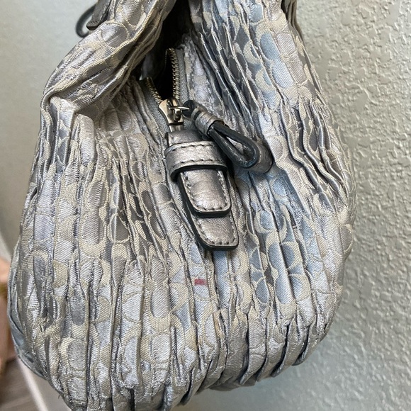 Coach Madison Gathered Sateen Signature Coach Logo Gray & Mettalic Silver Bag - Picture 7 of 16